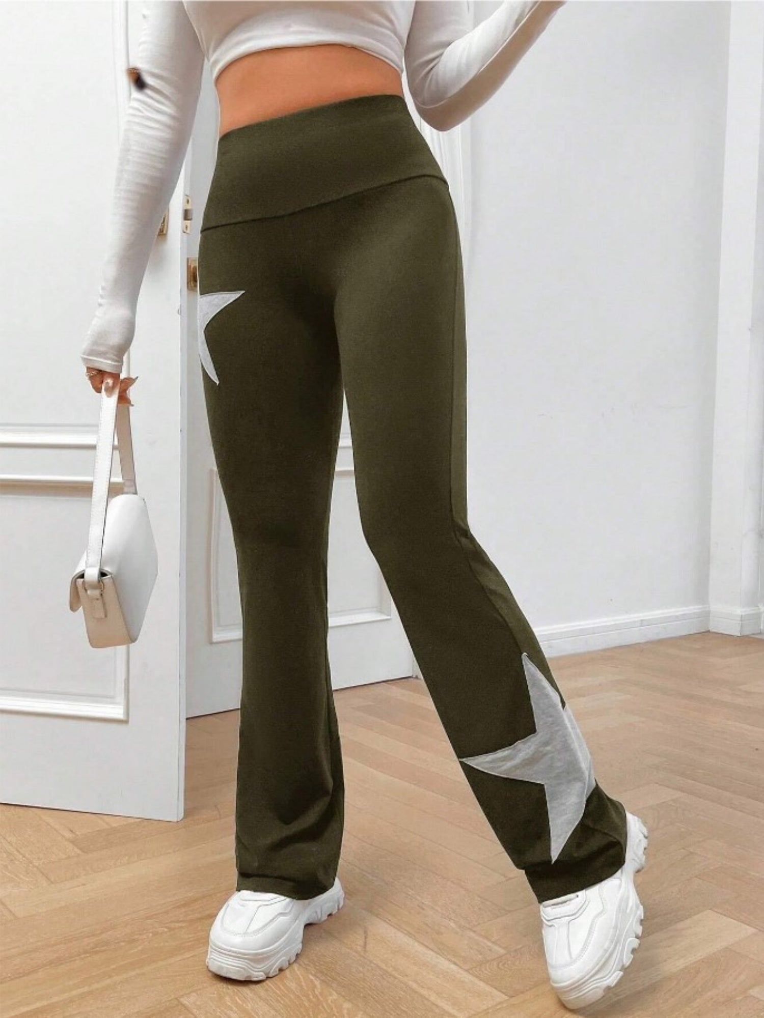 Five-pointed Star Elastic Tights High-waisted With A Slight Flare Pants