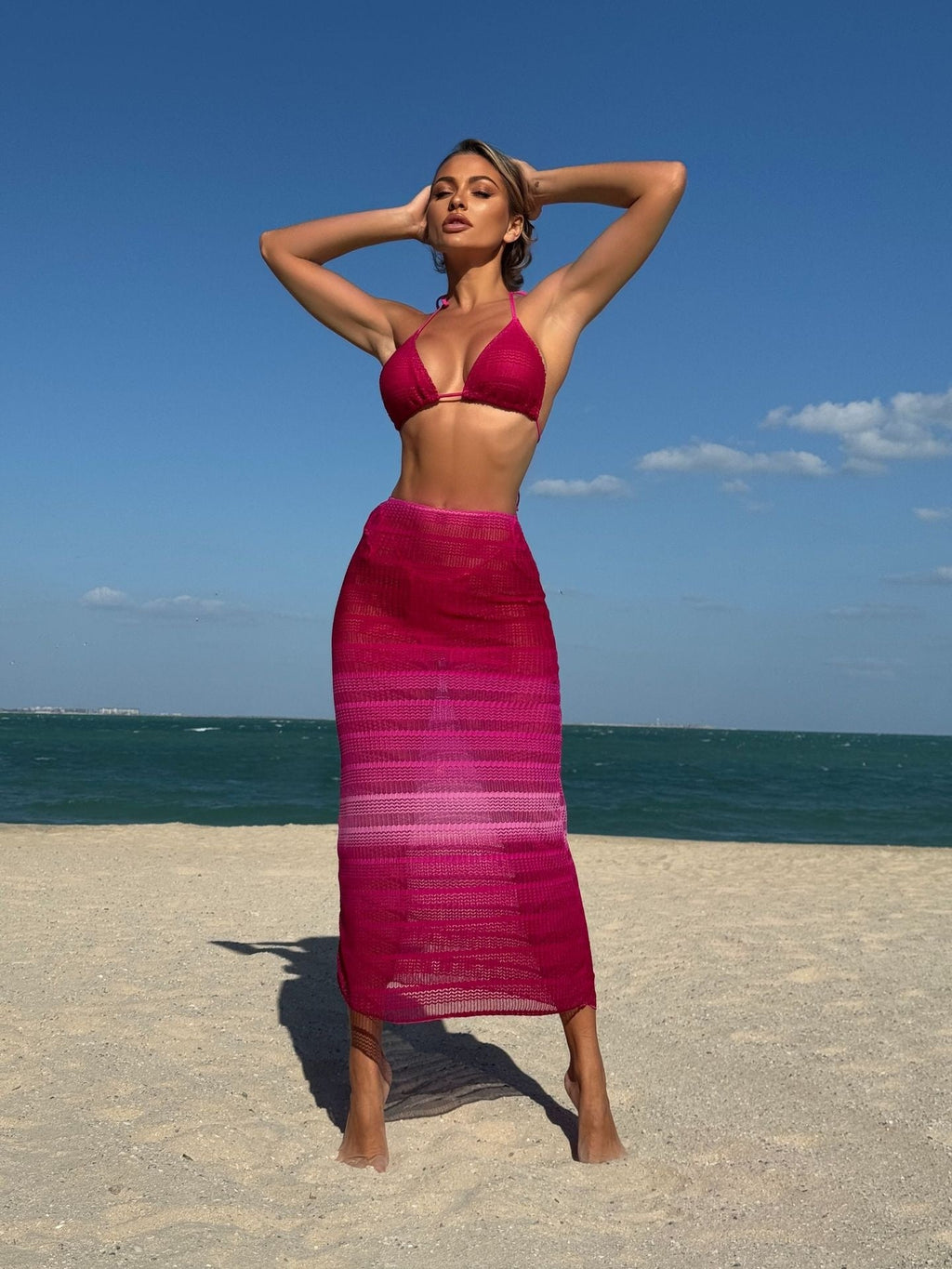 Gradient Mesh Bikini Beach Maxi Dress Three-piece Set
