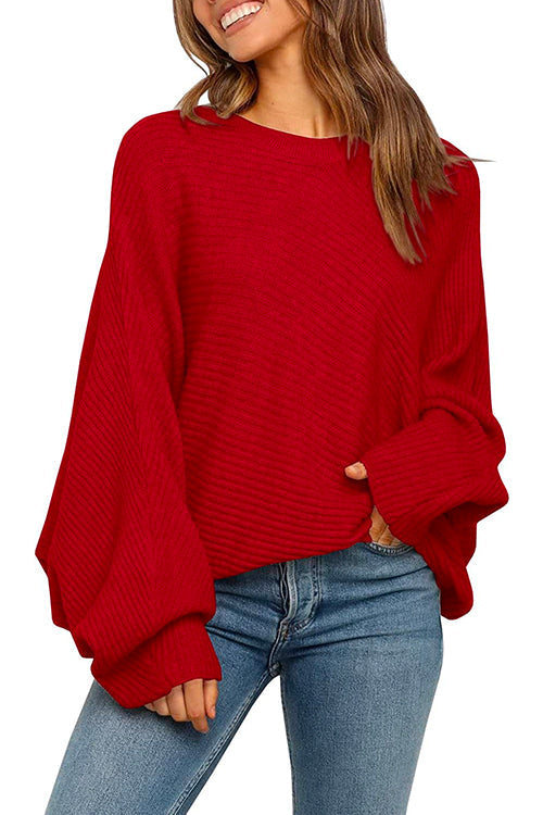 Batwing Long Sleeves Ribbed Knit Tunic Sweater