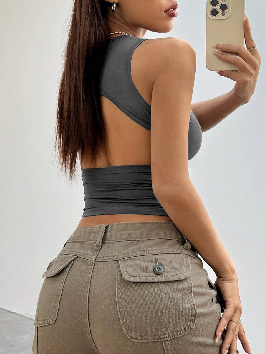 Tight-fitting Short Sleeveless Cutout Backless Tank Top