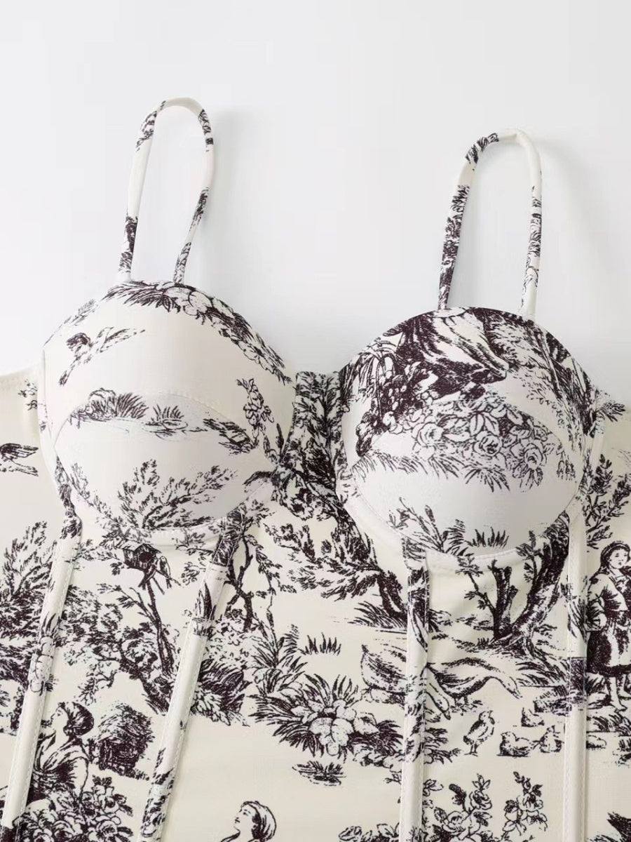 One-piece Swimsuit, Tight-fitting And Slimming, Retro-style Strappy