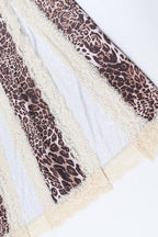 Brown Spaghetti Strap Sweetheart Neck Lace Trim Cut Out Double Slit Print Maxi Dress
