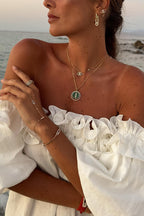 Seaside Street Fashionable Linen Blended Off Shoulder Ruffles Bubble Sleeves Pocket Flute Dress