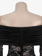 Off Shoulder Ruched Lace Sheer Panel Slim Fit Fishtail Long Gown For Women 2026