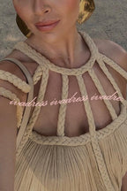 Modern and Sophisticated Linen Blend Draped Braids Cover Up Maxi Dress