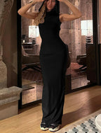 Hooded Cowl Neck Sleeveless Bodycon Maxi Dress