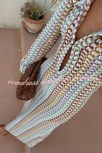 Bondi Beach Knit Colorful Wave Print Long Sleeve Vacation Maxi Dress