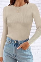 Ribbed Knit Slim Fit Long Sleeve T-Shirt