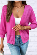 Textured Button-Front Cardigan with 3/4 Sleeves