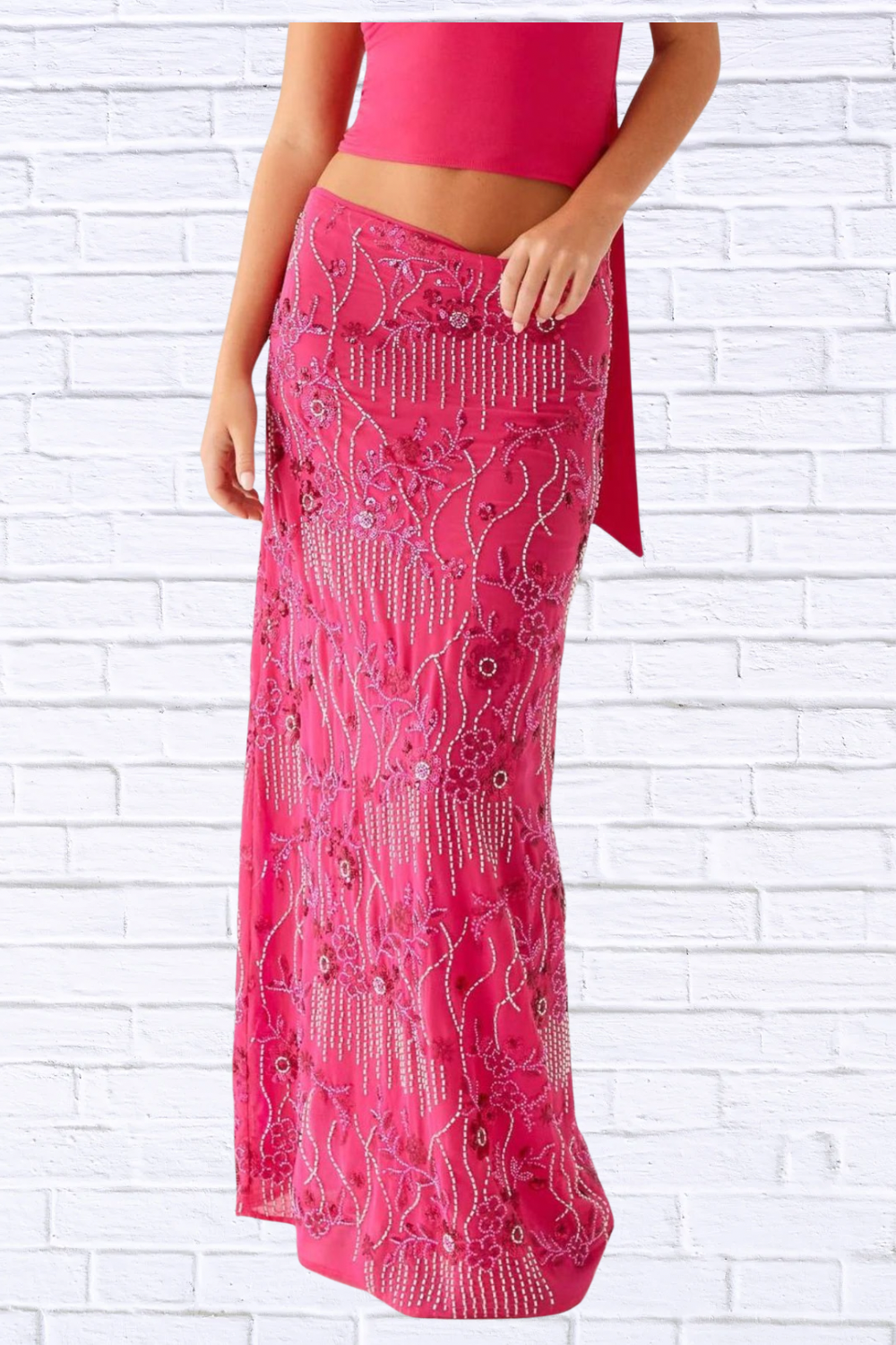 Sequin Embroidered Maxi Skirt for Women | Elegant Boho Floral Long Skirt | Flowy Statement Evening & Vacation Skirt