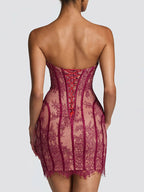 Party Dress Mini Burgundy Strapless Lace Up Sleeveless Backless Sexy Semi Formal Dress