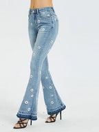 Embroidered Flared Daisy Jeans