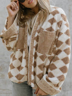 Rhombus Pattern Jacket Corduroy Patch Pockets