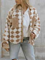 Rhombus Pattern Jacket Corduroy Patch Pockets