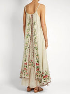 Floral Embroidery Spaghetti Strap Layered Handkerchief Hem Maxi Dress