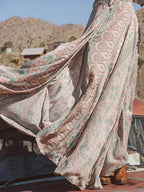 Paisley Print Three Quarter Sleeve Deep V-Neck Button Front Maxi Dress