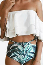 Off Shoulder Ruffled Printed Bikini Set
