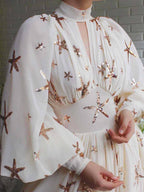 Starfish Sequin Mock Neck Keyhole Lantern Sleeve Side Slit Maxi Dress