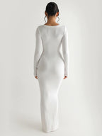 Ribbed Knit Square Neck Long Sleeve Bodycon Maxi Dress