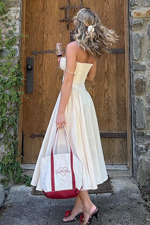 Corset Bustier Spaghetti Strap Basque Waist Gathered Full Midi Dress