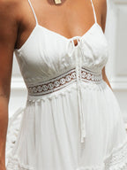 Spaghetti Strap Lace Inset Tiered Ruffle Hem Boho Maxi Dress