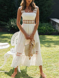 Lace Panel Square Neck Waist Cutout Sleeveless Maxi Dress