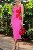 Cut Out Waist Side Split Floral Print Midi Cami Dress