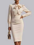 Bow Waist Long Sleeve Midi Dresses