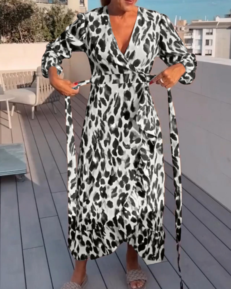 Nora Boutique V Neck Leopard Print Dress Statement Occasion Edit