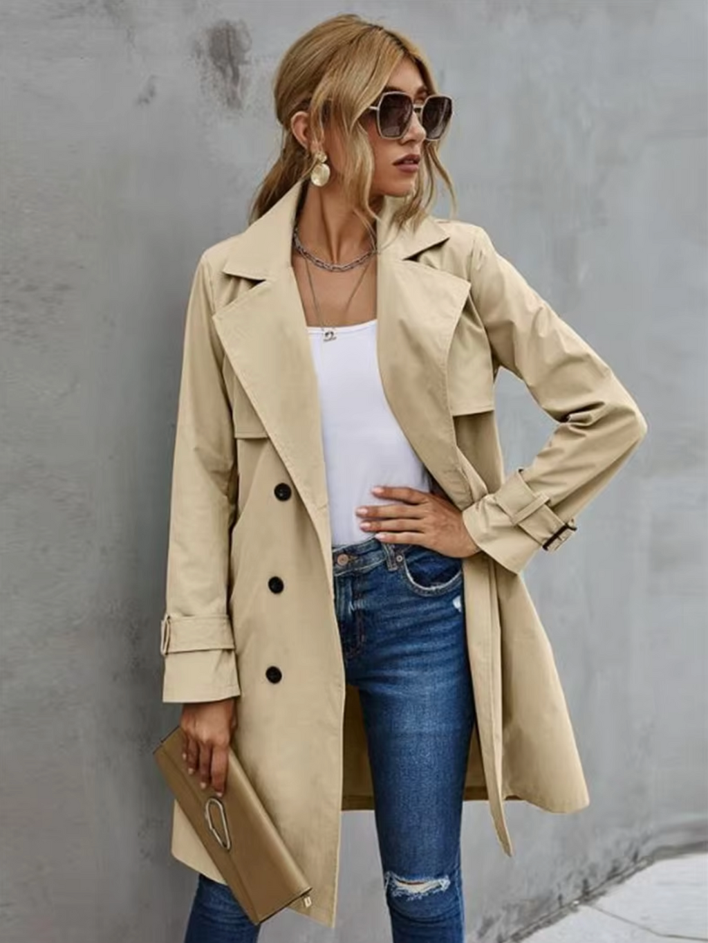 | Women’s Double Breasted Belted Trench Coat