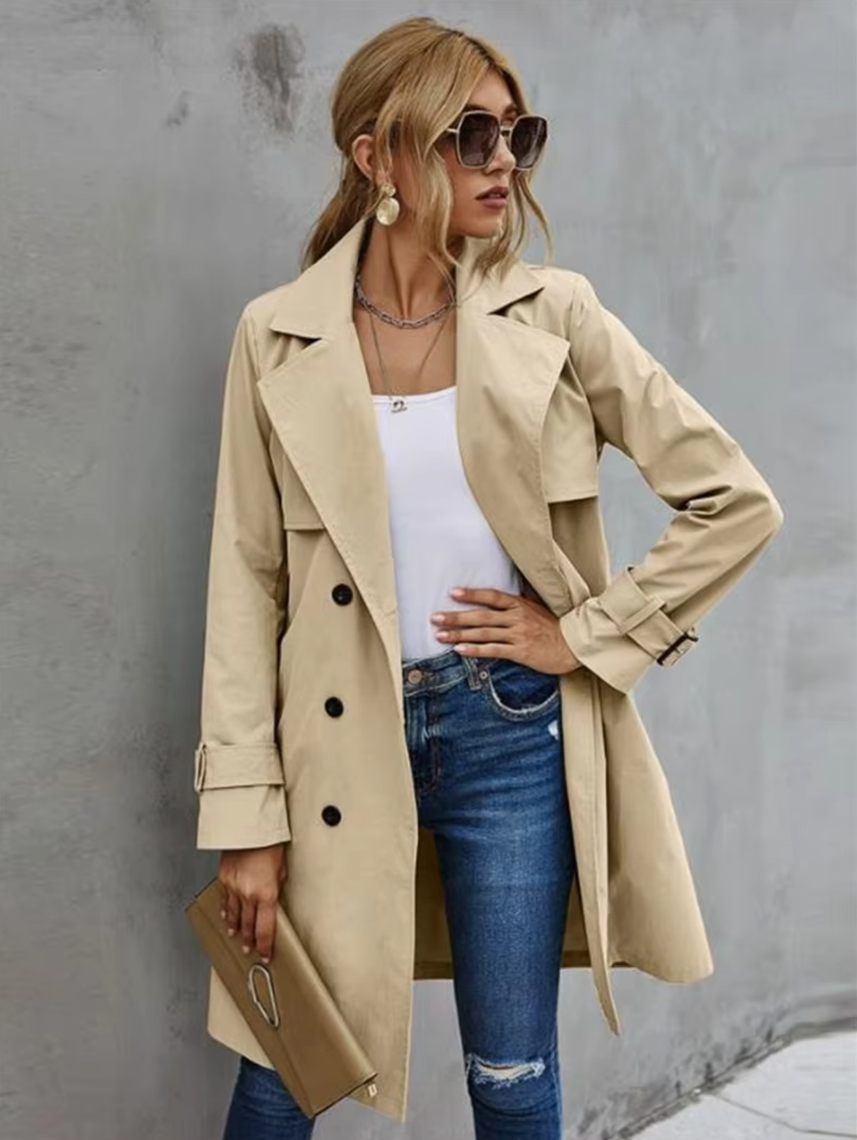| Women’s Double Breasted Belted Trench Coat