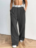 Color-blocked Suit Trousers Pocket Pleats Pants