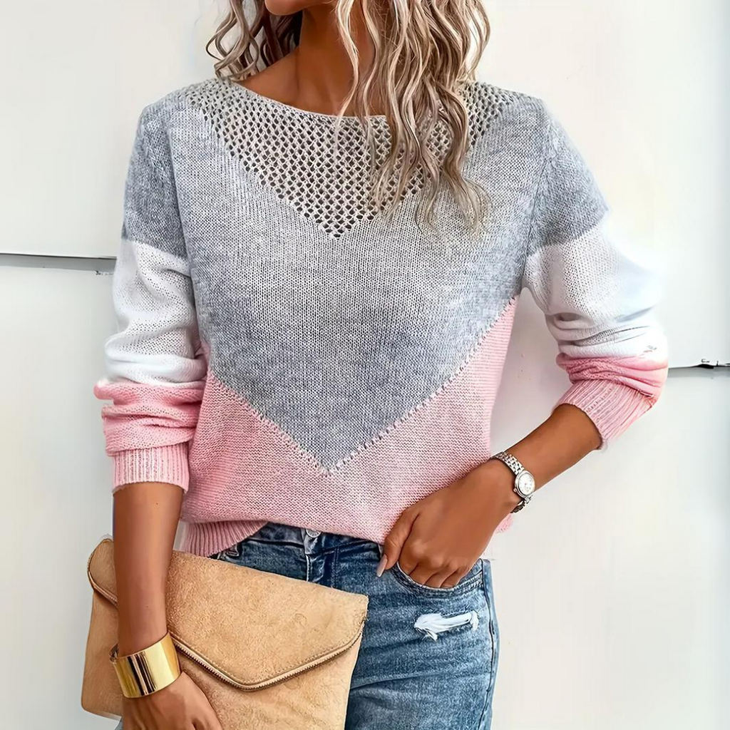 | Women’s Color Block Sweater, Mesh Detail
