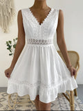 Lace Patchwork Hollow Out Backless Strappy V-neck Sleeveless Mini&Short Dresses
