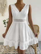 Lace Patchwork Hollow Out Backless Strappy V-neck Sleeveless Mini&Short Dresses