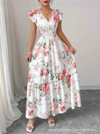 Ruffle Plants And Flowers Printed Long Dress