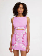 Applique Hollow Out Slim-fit Sleeveless Mini&Short Dresses