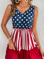 Stars And Stripes Print Sleeveless V-neck Mini&Short Dresses