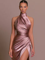 Halter Split Stand collar Maxi Dresses