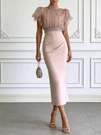 Mesh See-through Patchwork Slim Waist Hip-hugging Dress