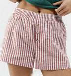 Elastic Waist Buttons Detail Striped Shorts