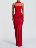 Satin Tie Ribbon Off-shoulder Sexy Strapless Bodycon Maxi Dress With Cinched Waist
