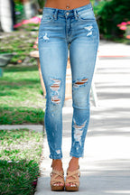 Distressed Raw Hem Ripped Skinny Jeans