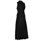 Sleeveless turnover collar button pleated maxi skirt set  | Festival Outfits Women