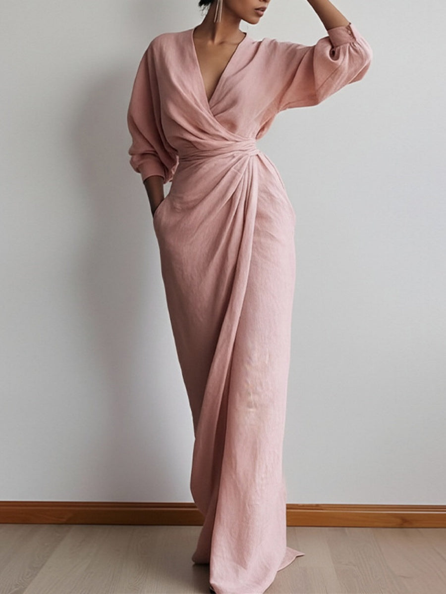 V-neck Waist Wrap Grace Temperament Maxi Dresses