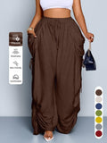 Punk-style Drawstring Pleated High-waisted Wide-leg Trousers
