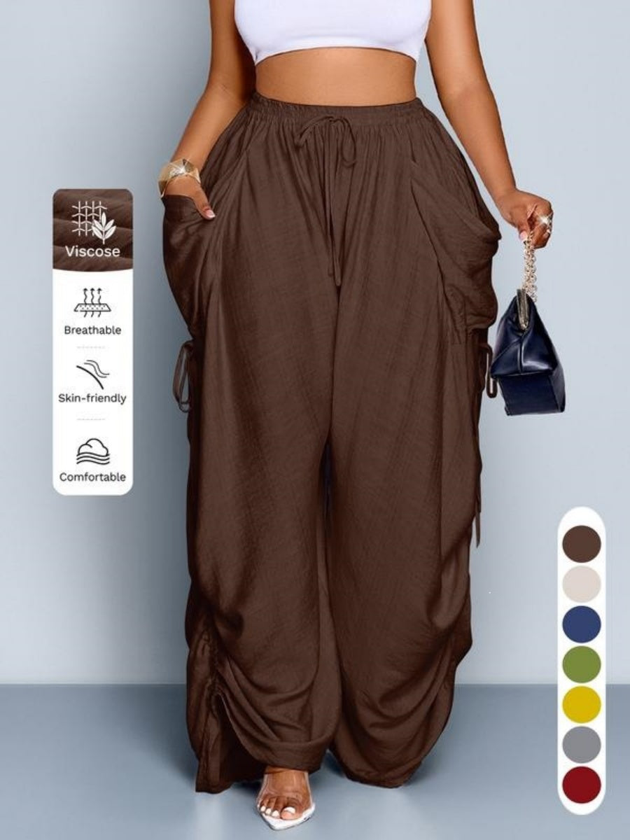 Punk-style Drawstring Pleated High-waisted Wide-leg Trousers