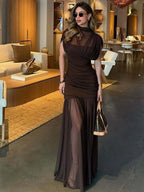 Fitted, Bodycon Maxi Dress With Mesh Panels