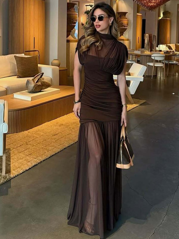 Fitted, Bodycon Maxi Dress With Mesh Panels