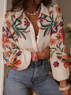 Floral Print V-Neck Long Sleeve Shirt